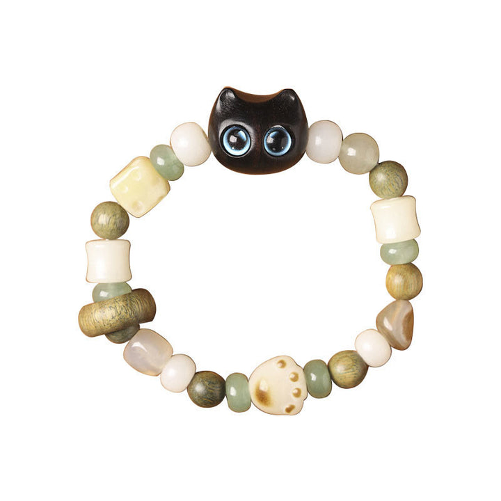 Buddha Stones Bodhi Seed Green Sandalwood Ebony Wood Small Leaf Red Sandalwood Cat Head Paw Claw Peace Bracelet - image 6