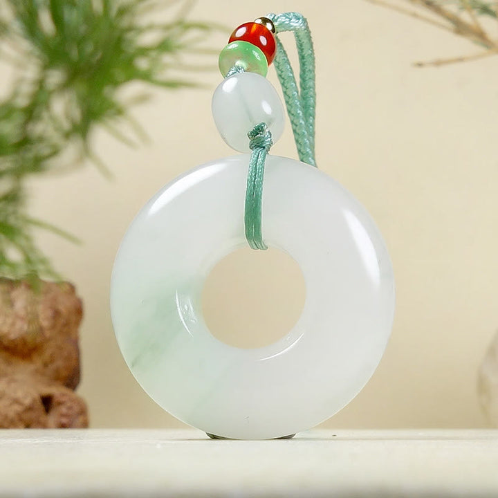 Buddha Stones Natural Jade Peace Buckle Prosperity Necklace Pendant - image 4