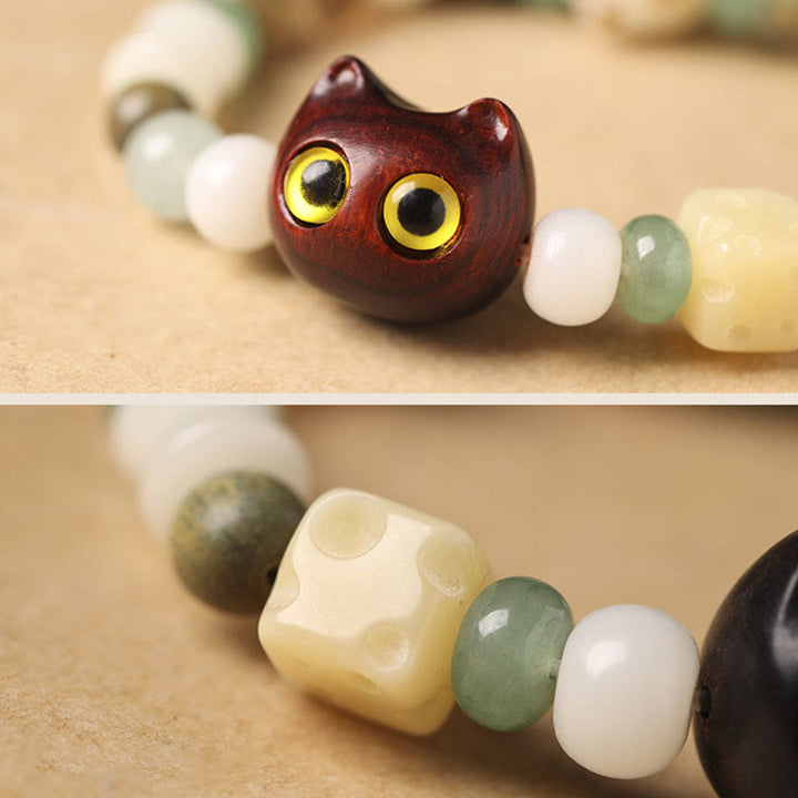 Buddha Stones Bodhi Seed Green Sandalwood Ebony Wood Small Leaf Red Sandalwood Cat Head Paw Claw Peace Bracelet - image 8