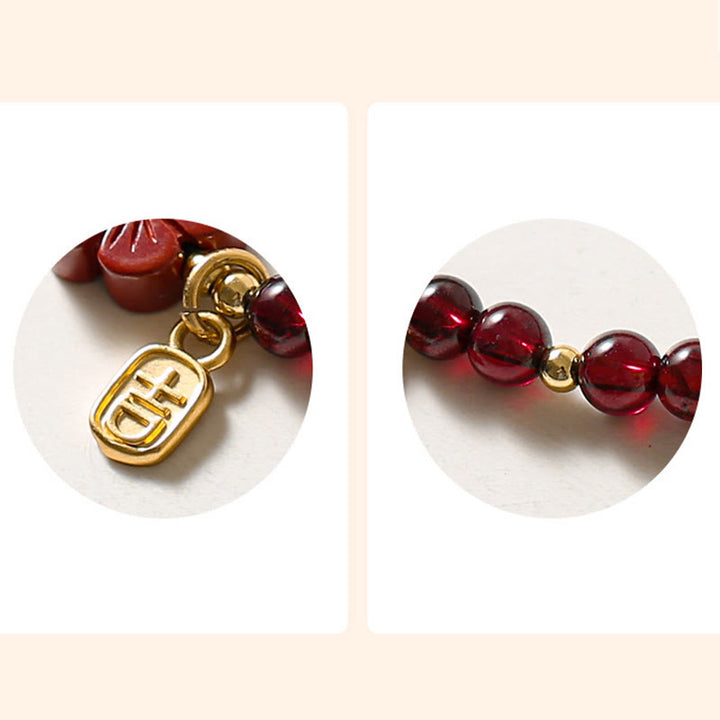 Buddha Stones 14K Gold Natural Garnet Cinnabar Flower Calm Bracelet - image 8