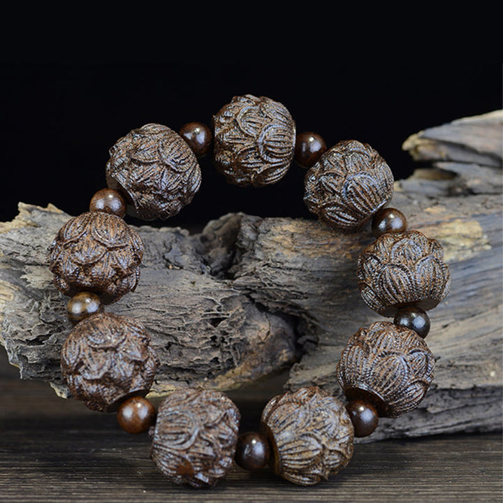 Buddha Stones Ebony Wood Eighteen Arhats Lotus Dragon Engraved Balance Bracelet - image 3