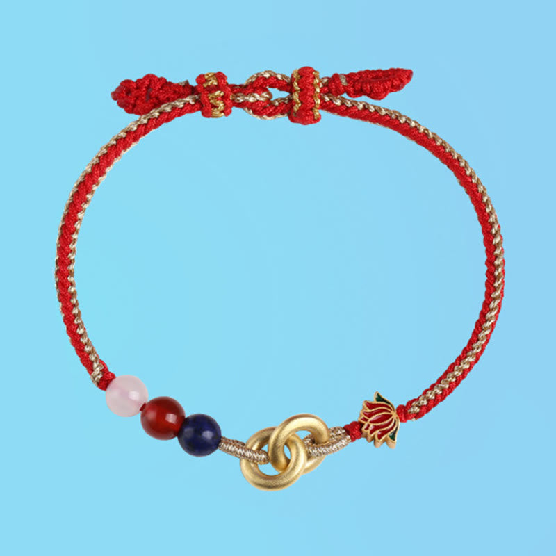 Buddha Stones 925 Sterling Silver Double Peace Buckle Lotus Auspicious Bracelet - image 10