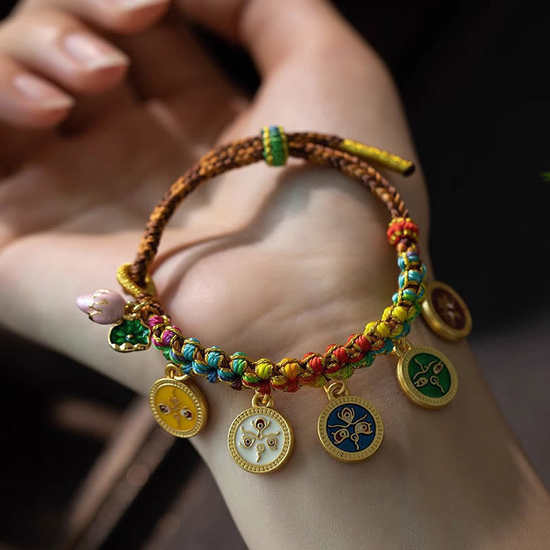 Buddha Stones Tibetan Colorful Rope Five God Of Wealth Luck Braid Bracelet - image 3