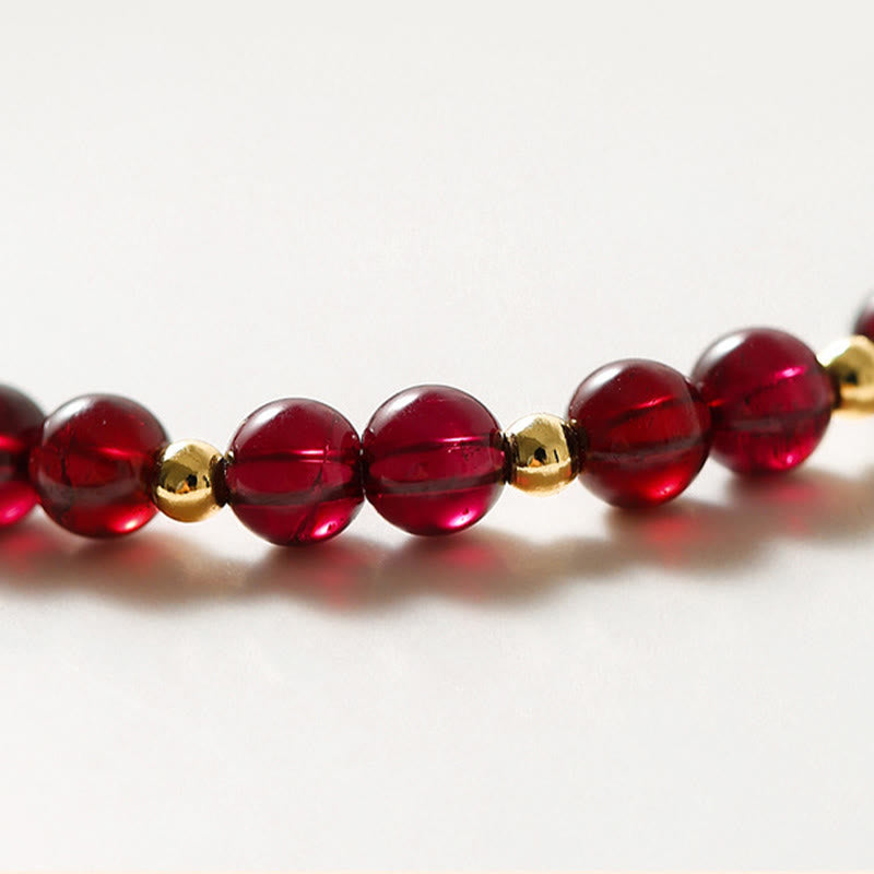 Buddha Stones 14K Gold Natural Garnet Cinnabar Flower Calm Bracelet - image 7