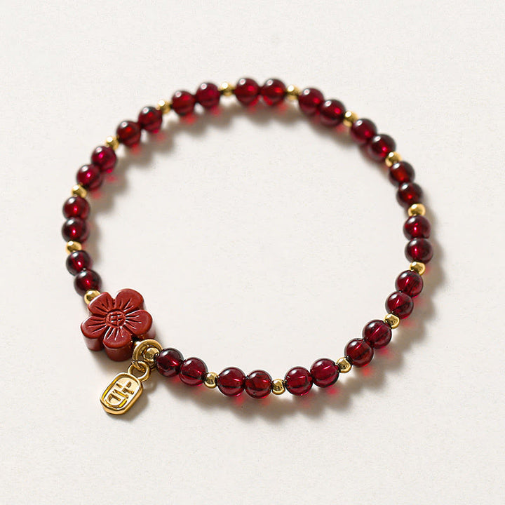 Buddha Stones 14K Gold Natural Garnet Cinnabar Flower Calm Bracelet - Garnet(Ultra-thin Beads)(Wrist Circumference 13-16cm) - image 0