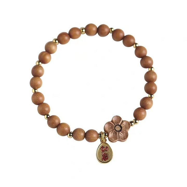 Buddha Stones Natural Sandalwood Peach Blossom Small Leaf Red Sandalwood Ruyi Charm Protection Bracelet - image 2