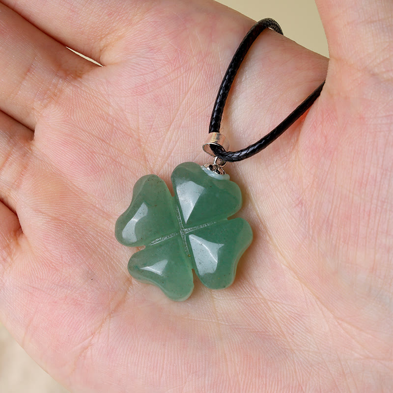 Buddha Stones 925 Sterling Silver Green Aventurine Four Leaf Clover Luck Leather Rope Necklace Pendant - image 4