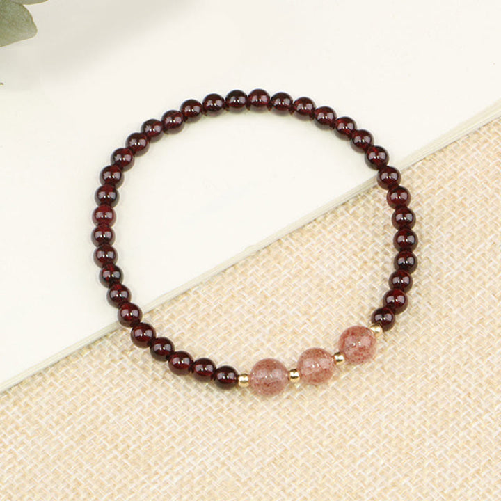 Buddha Stones Natural Garnet Strawberry Quartz Calm Bracelet - Three Strawberry Quartz&Garnet - 18cm - image 6
