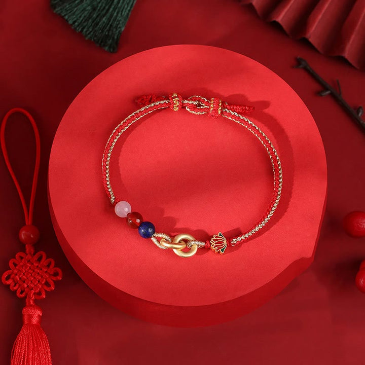 Buddha Stones 925 Sterling Silver Double Peace Buckle Lotus Auspicious Bracelet - image 2