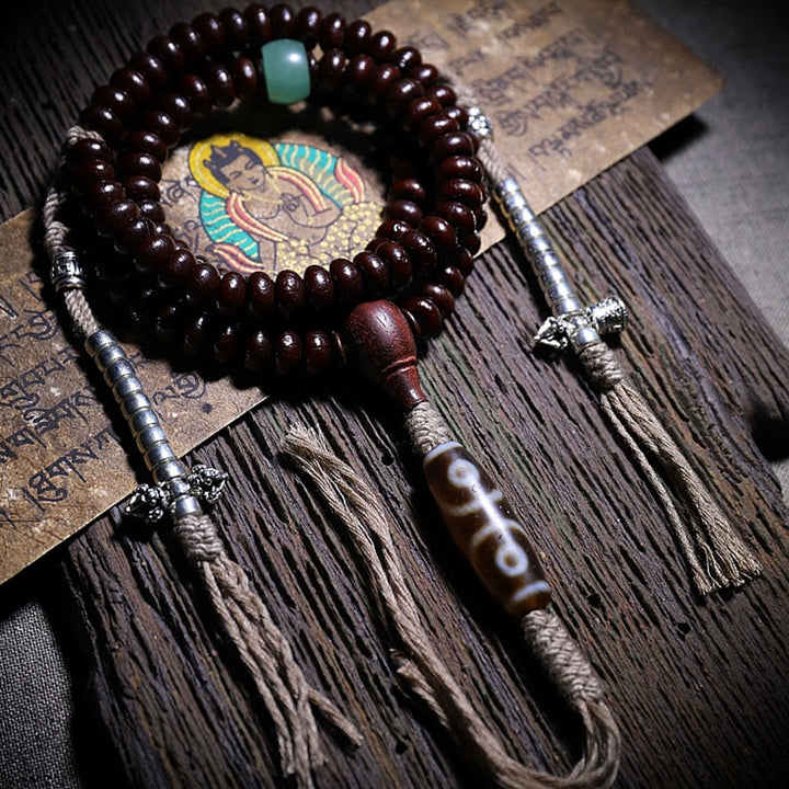 Buddha Stones Natural Tibet 108 Mala Beads Purple Bodhi Seed Three-eyed Dzi Bead Copper Dorje Harmony Bracelet - image 2