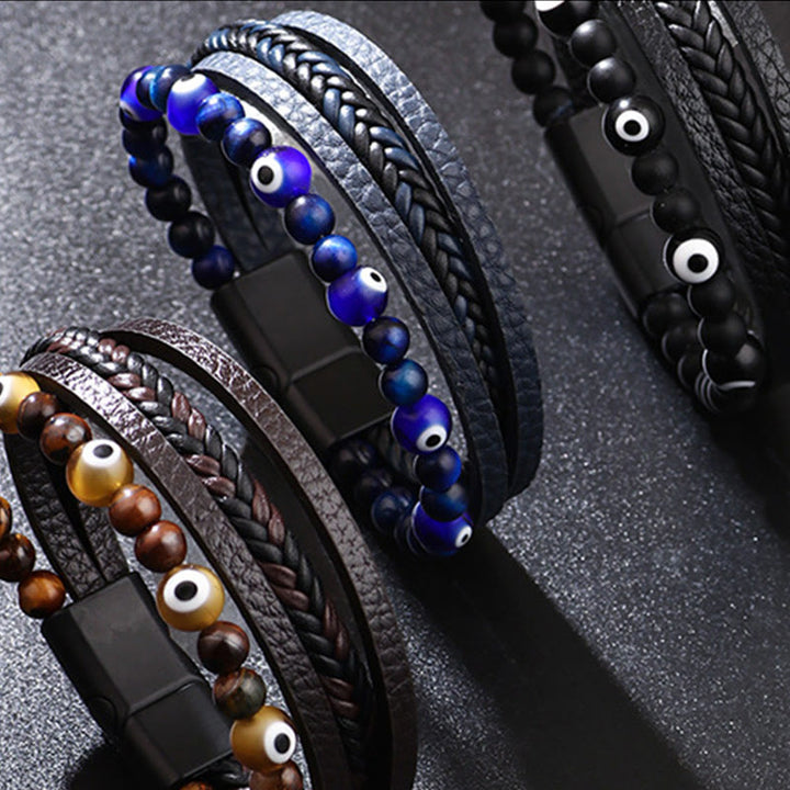 Buddha Stones Evil Eye Tiger Eye Protection Beaded Multilayered Braided Bracelet - image 9