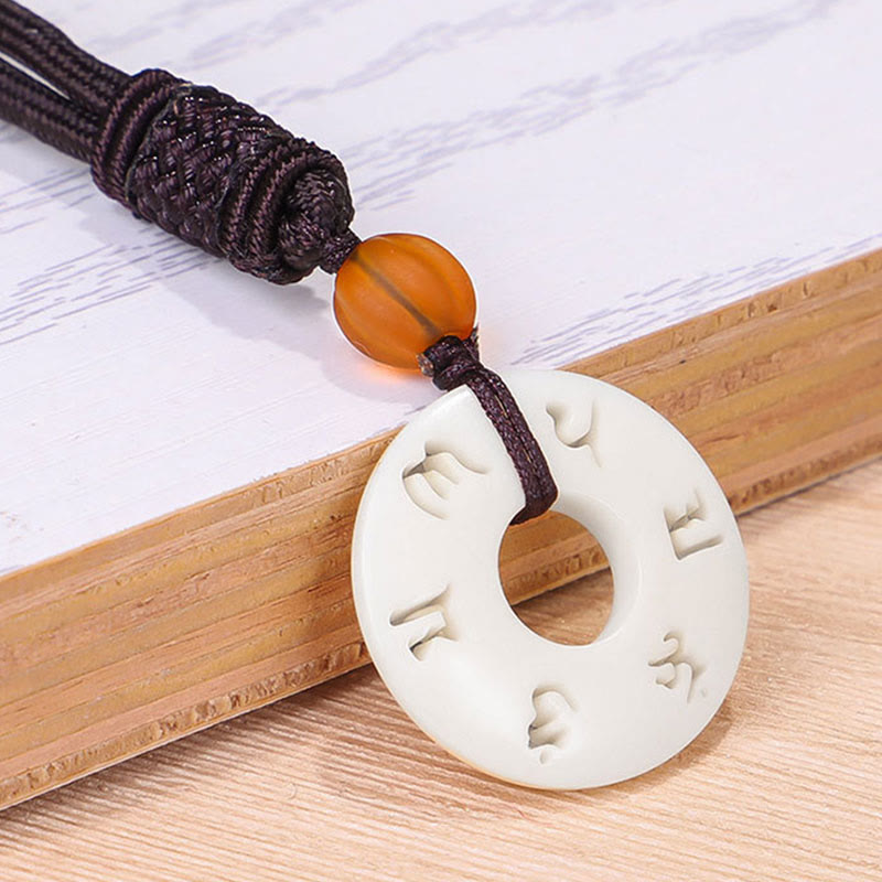 Buddha Stones Ivory Fruit Om Mani Padme Hum Engraved Protection Necklace Pendant - image 2