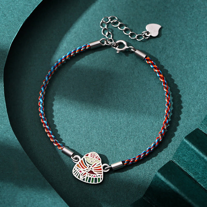 Buddha Stones 925 Sterling Silver Zongzi Pattern Luck Multicolored Handcrafted Bracelet - Blue Colorful Rope for Wrist Circumference 14+3.5cm - image 3