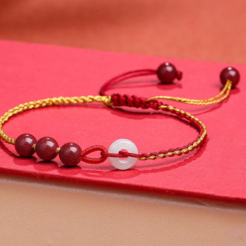 Buddha Stones Natural Cinnabar Jade Peace Buckle Blessing Bracelet - image 9