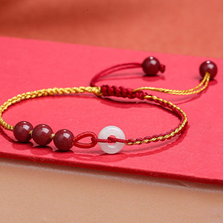Buddha Stones Natural Cinnabar Jade Peace Buckle Blessing Bracelet - image 9