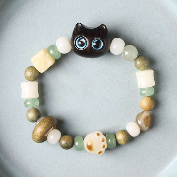 Buddha Stones Bodhi Seed Green Sandalwood Ebony Wood Small Leaf Red Sandalwood Cat Head Paw Claw Peace Bracelet - image 2
