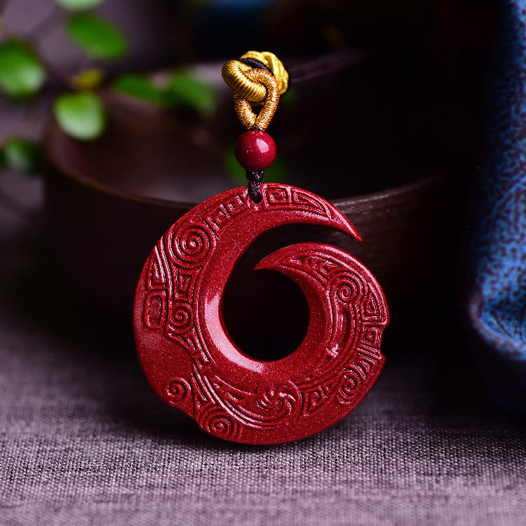 Buddha Stones One's Luck Improves Design Patern Natural Cinnabar Blessing Necklace Pendant - image 1