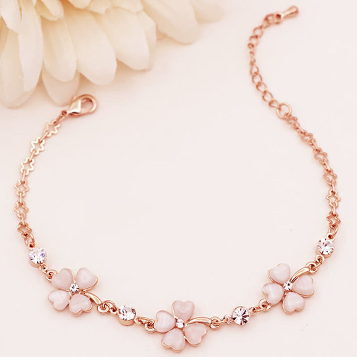Buddha Stones Pink Crystal Four Leaf Clover Love Chain Bracelet - image 3