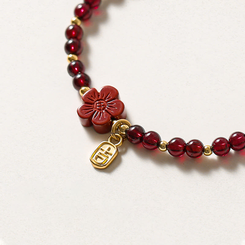 Buddha Stones 14K Gold Natural Garnet Cinnabar Flower Calm Bracelet - image 6