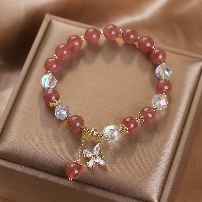 Buddha Stones Natural Strawberry Quartz Love Healing Butterfly Charm Bracelet - image 4