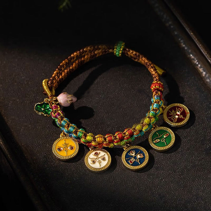 Buddha Stones Tibetan Colorful Rope Five God Of Wealth Luck Braid Bracelet - Five God of Wealth(Wrist Circumference 14-16cm) - image 0