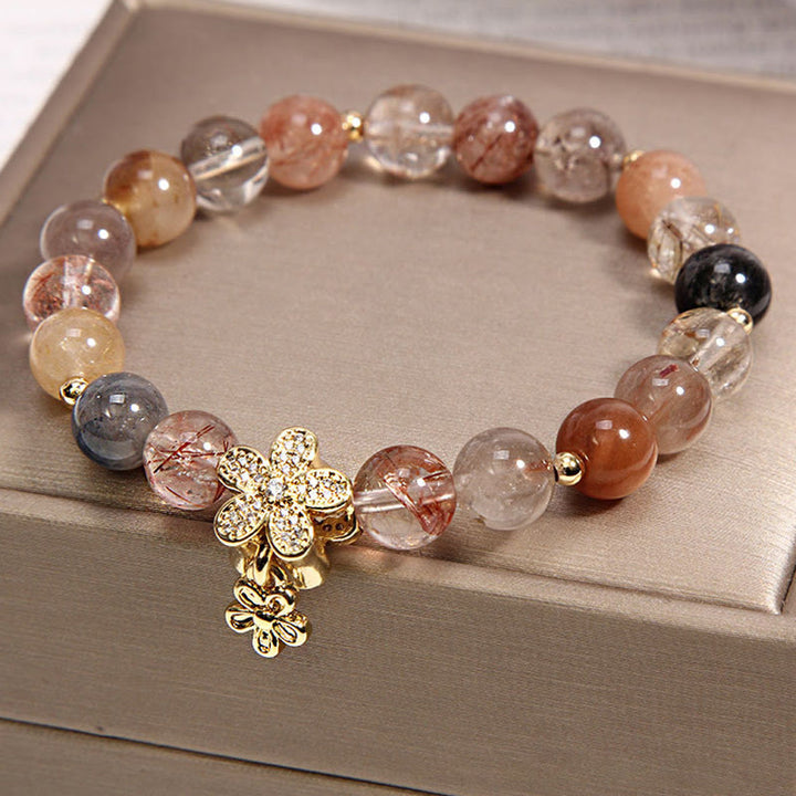Buddha Stones Multicolored Rutilated Quartz Citrine Wealth Protection Flower Bracelet - Rutilated Quartz&Citrine - image 0