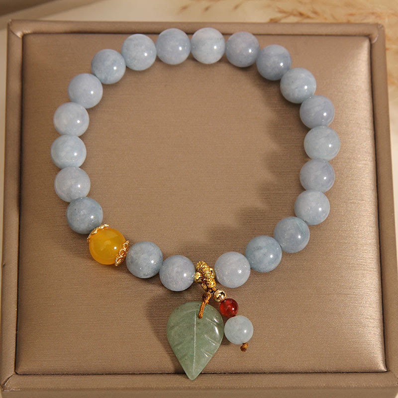 Buddha Stones Aquamarine Jade Leaf Healing Charm Bracelet - image 1