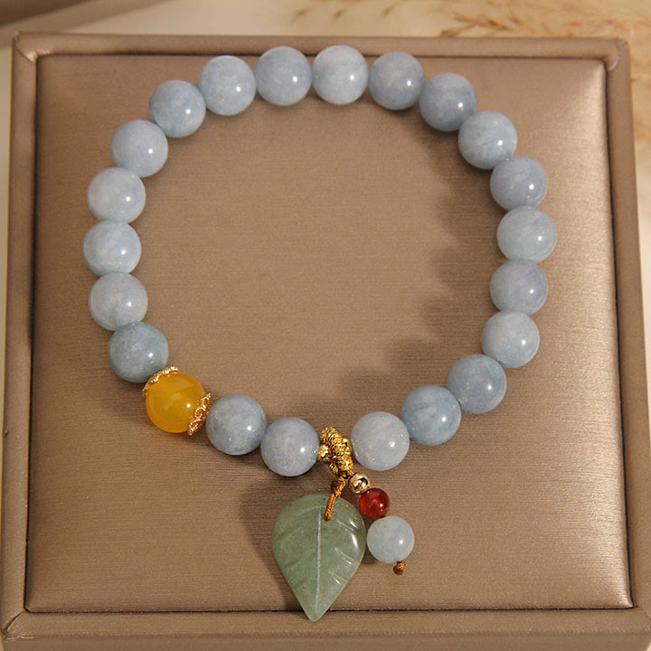 Buddha Stones Aquamarine Jade Leaf Healing Charm Bracelet - image 1