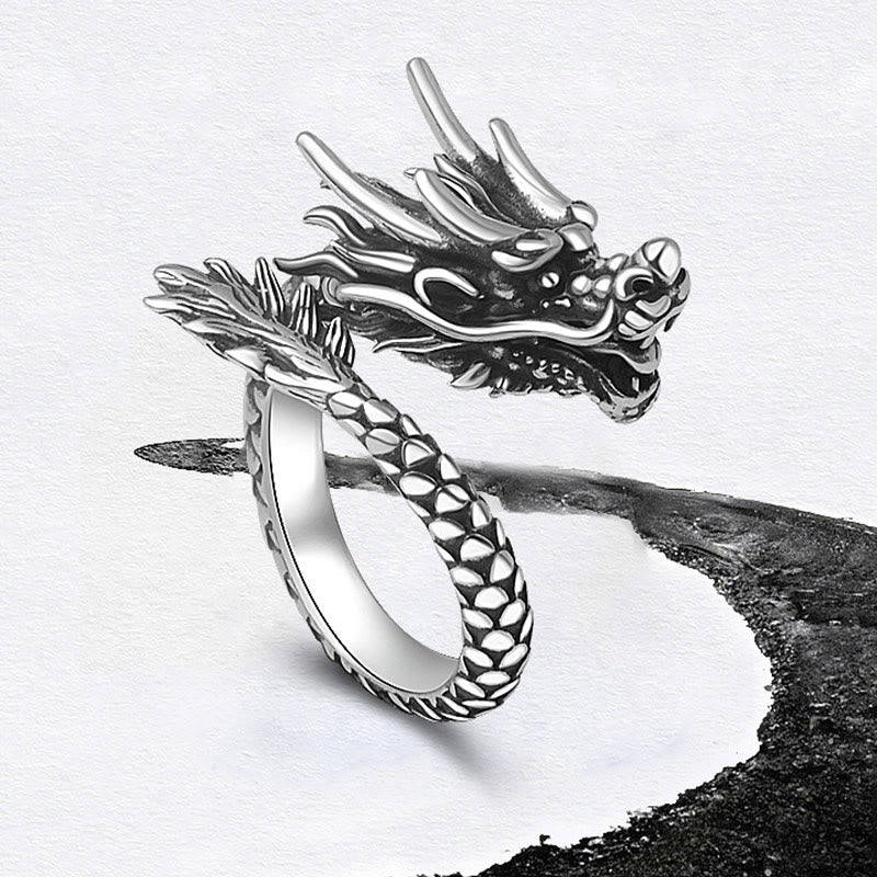 Buddha Stones 990 Sterling Silver Vintage Dragon Design Luck Protection Strength Adjustable Ring - image 4