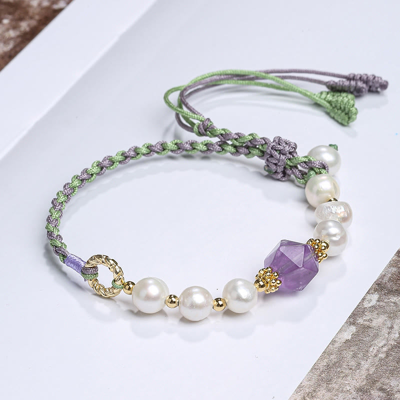 Buddha Stones 14K Gold Plated Natural Pearl Crystal Shell Charm Bead Bracelet - Pearl Amethyst - image 14