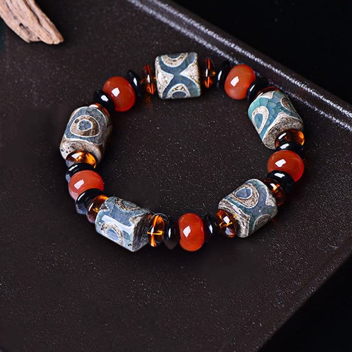 Buddha Stones Tibetan Three-eyed Dzi Bead Agate Protection Happiness Bracelet - image 4