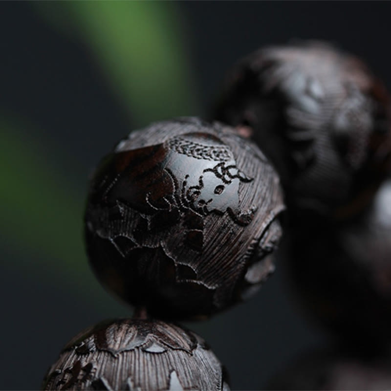 Buddha Stones Ebony Wood Chinese Character Yin Yang Engraved Gourd Balance Bracelet - image 5