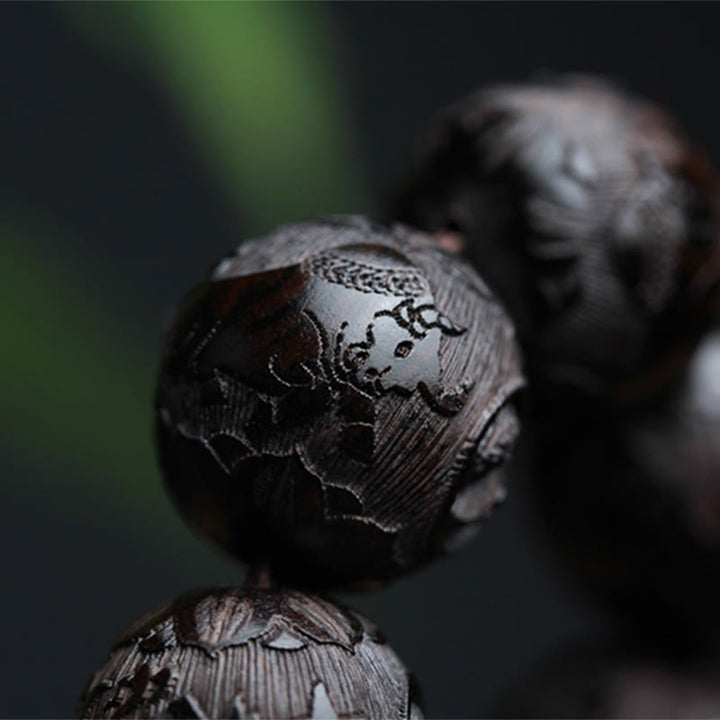 Buddha Stones Ebony Wood Chinese Character Yin Yang Engraved Gourd Balance Bracelet - image 5