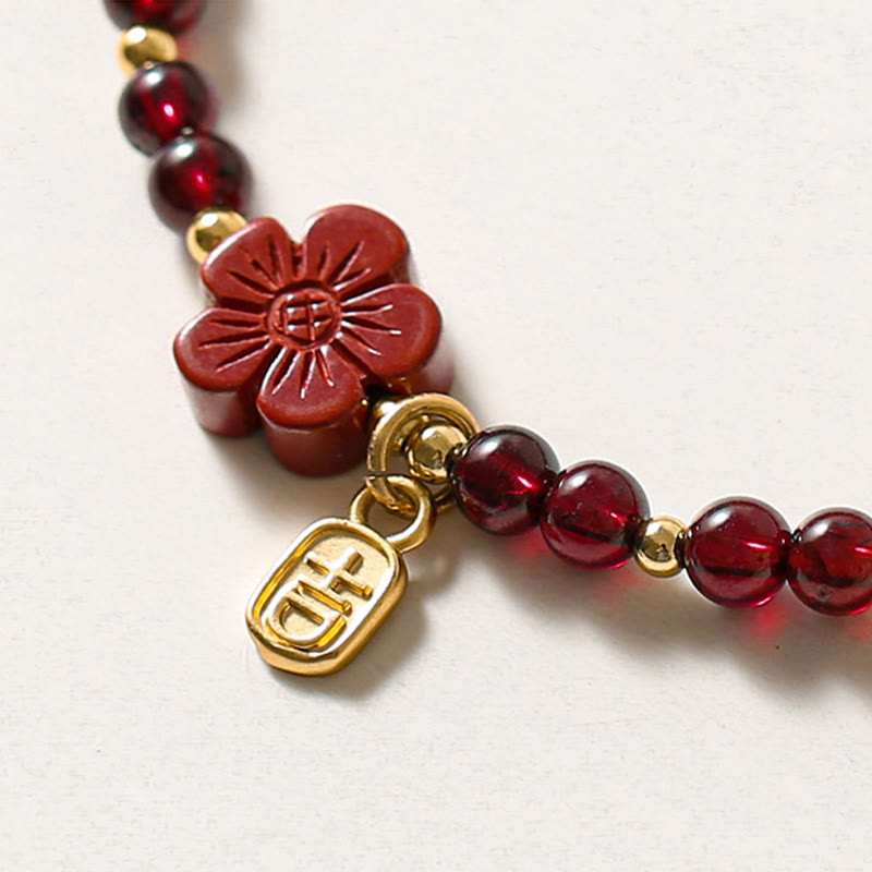 Buddha Stones 14K Gold Natural Garnet Cinnabar Flower Calm Bracelet - image 4