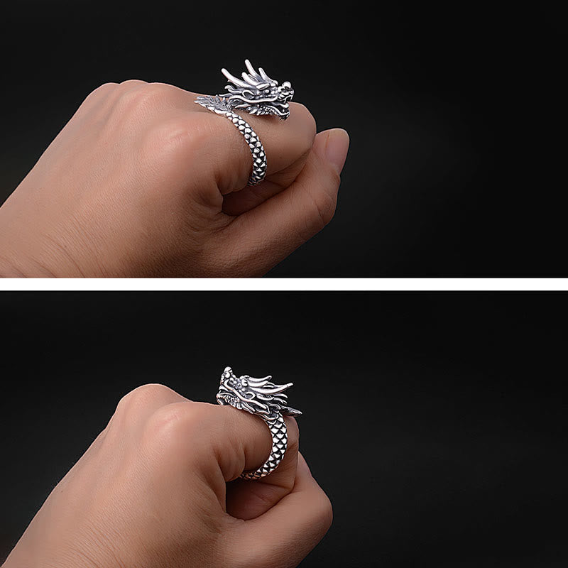 Buddha Stones 990 Sterling Silver Vintage Dragon Design Luck Protection Strength Adjustable Ring - image 7