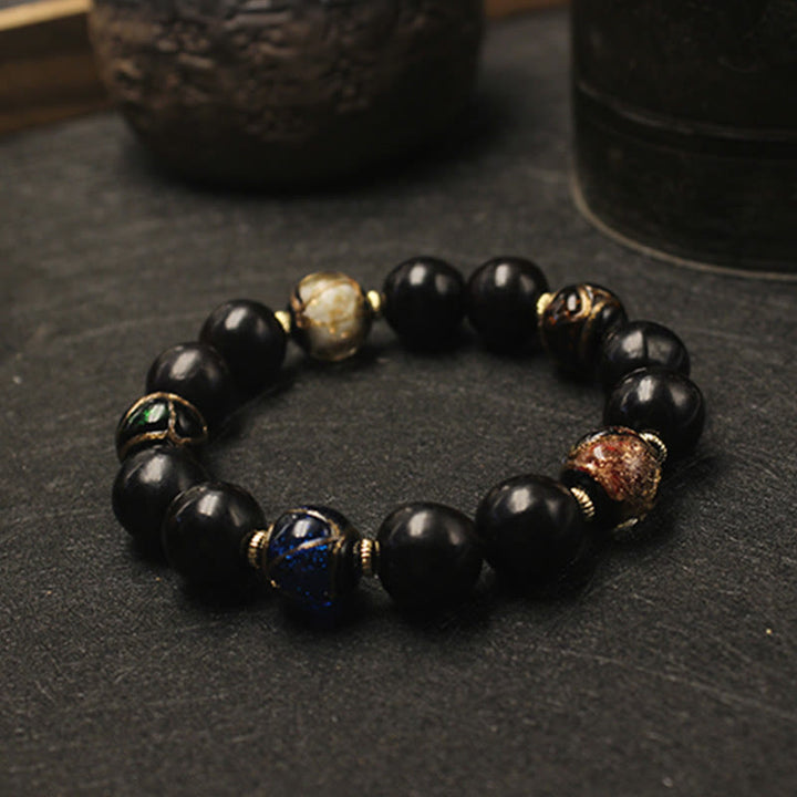 Buddha Stones Western Soapberry Incense Ash Liuli Glass Bead Wealth Bracelet - image 1