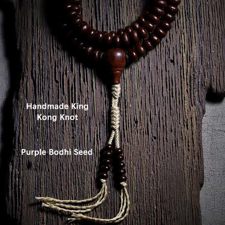 Buddha Stones Natural Tibet 108 Mala Beads Purple Bodhi Seed Three-eyed Dzi Bead Copper Dorje Harmony Bracelet - image 19