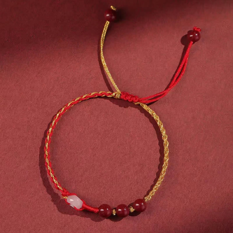 Buddha Stones Natural Cinnabar Jade Peace Buckle Blessing Bracelet - image 11