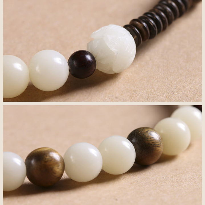 Buddha Stones Bodhi Seed Green Sandalwood Lotus Peace Buckle Harmony Double Wrap Bracelet - image 6