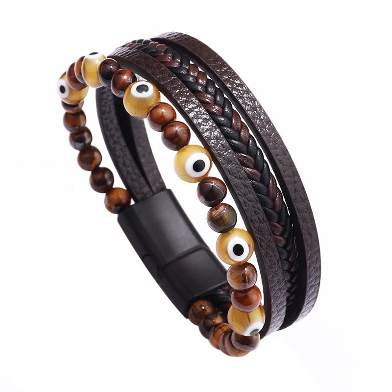 Buddha Stones Evil Eye Tiger Eye Protection Beaded Multilayered Braided Bracelet - image 6