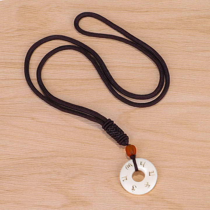 Buddha Stones Ivory Fruit Om Mani Padme Hum Engraved Protection Necklace Pendant - image 3