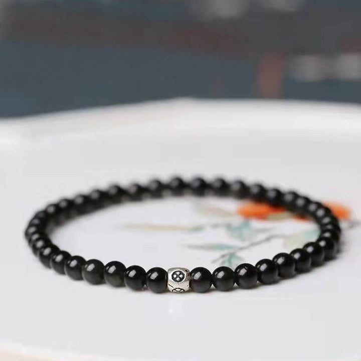 Buddha Stones Natural Black Obsidian Smoky Quartz Purification Strength Bracelet - 6mm - Black Obsidian - 17-19cm - image 0