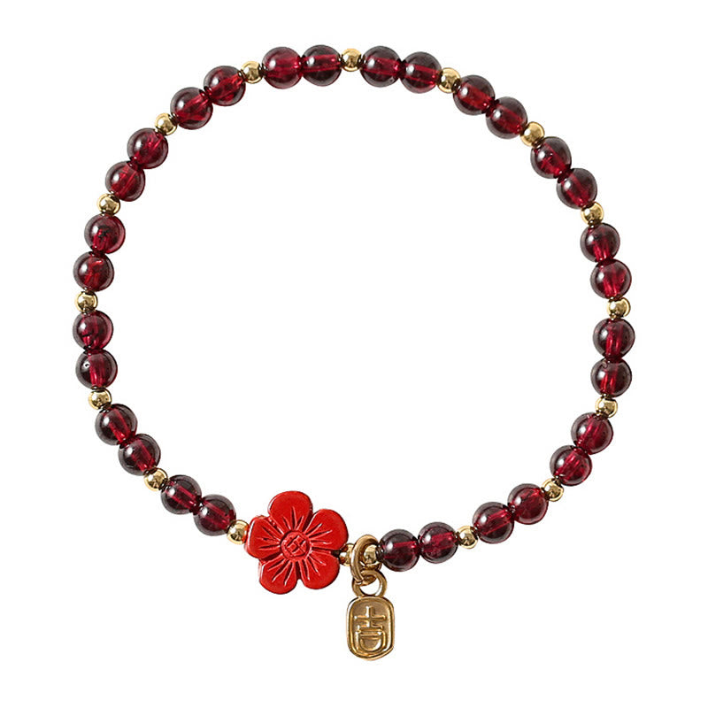 Buddha Stones 14K Gold Natural Garnet Cinnabar Flower Calm Bracelet - image 10