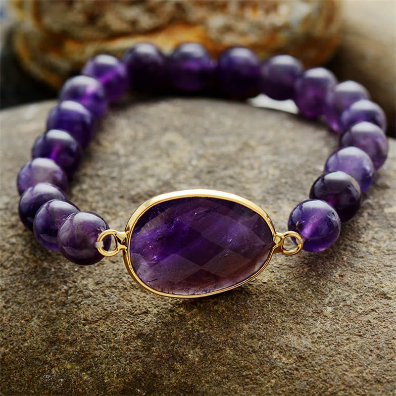 Buddha Stones Natural Amethyst Crystal Balance Marquise Pattern Bracelet - image 1