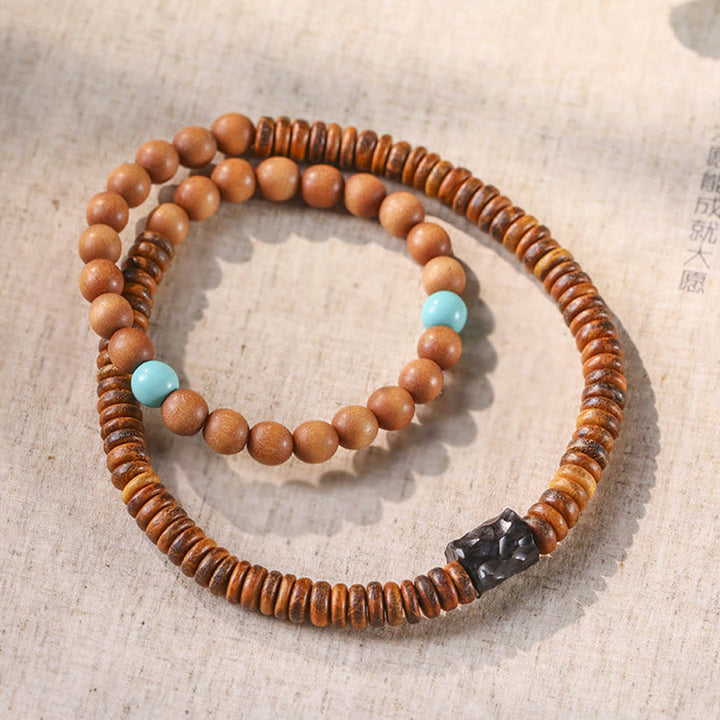 Buddha Stones Sandalwood Turquoise Protection Double Wrap Bracelet - image 2