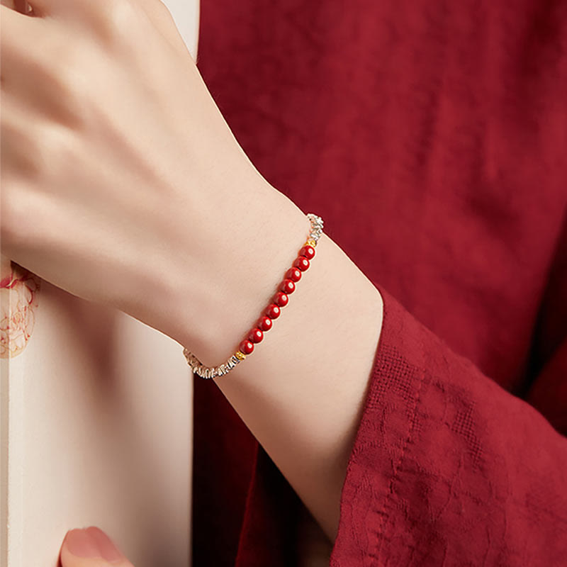 Buddha Stones 925 Sterling Silver Cinnabar Fu Character Blessing Bracelet - image 3