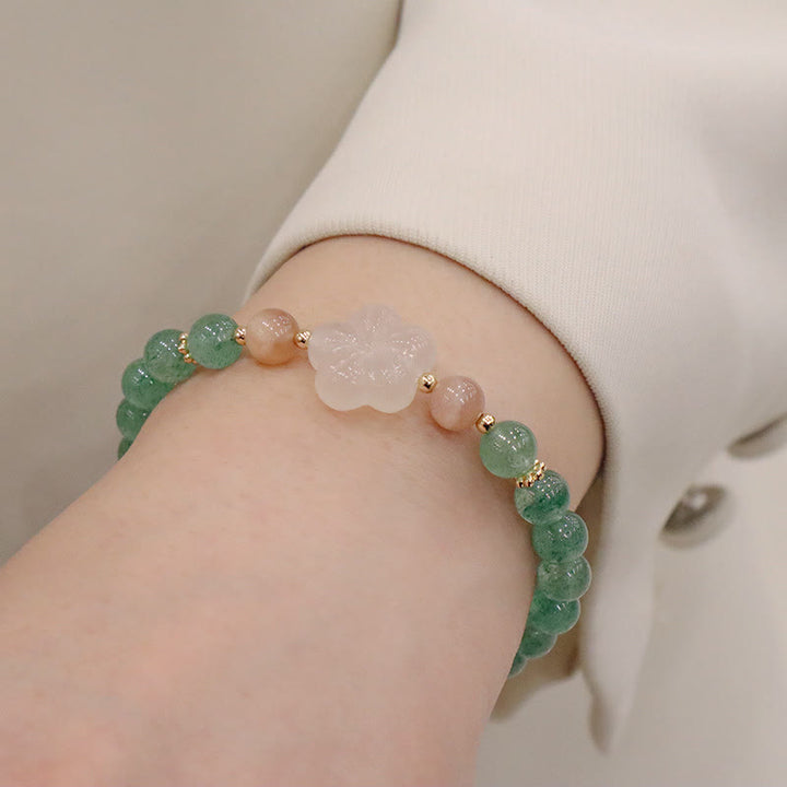 Buddha Stones Natural Green Strawberry Quartz Chalcedony Flower Gratitude Bracelet - image 6