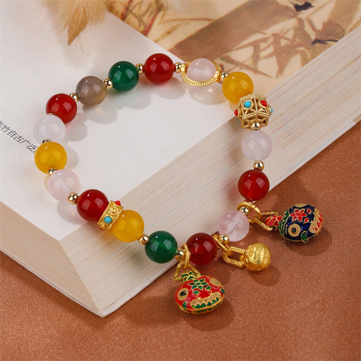 Buddha Stones Gold Swallowing Beast Family Various Agate Crystal Success Bracelet - image 5