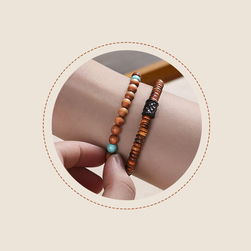 Buddha Stones Sandalwood Turquoise Protection Double Wrap Bracelet - image 9