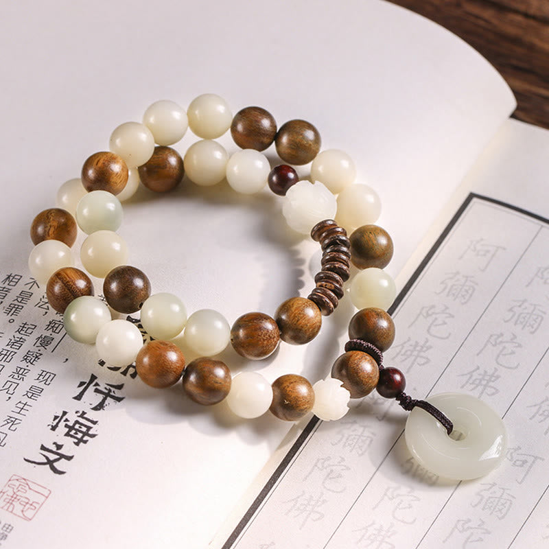 Buddha Stones Bodhi Seed Green Sandalwood Lotus Peace Buckle Harmony Double Wrap Bracelet - image 2